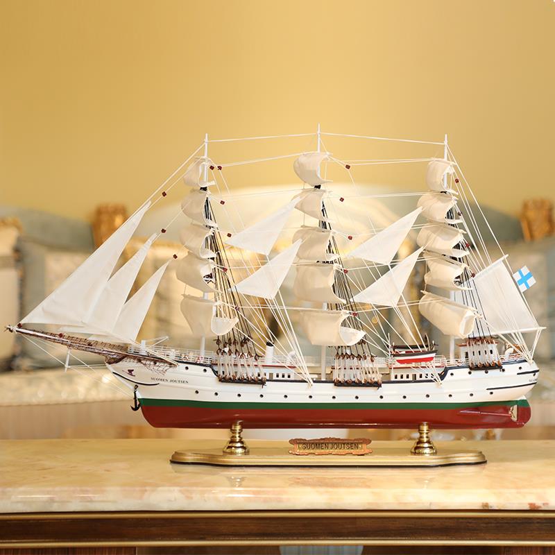 仿真实木质帆船模型欧式风格地中海工艺品精致一帆风顺摆设件装饰