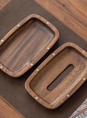 高实木制巾盒端餐桌纸抽纸盒中式酒店抽桃纸盒logo胡木纸纸巾盒抽