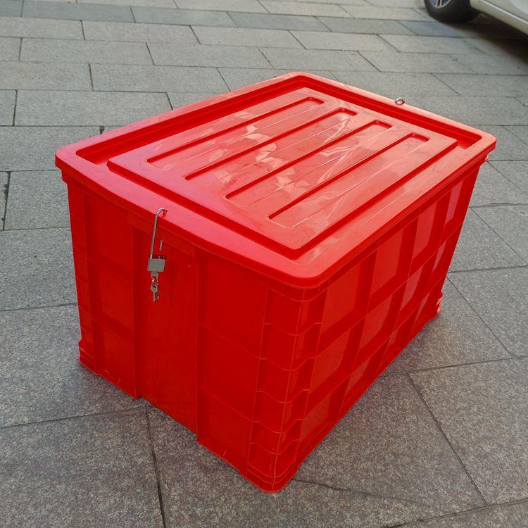红色带锁周转箱带盖带轮工具箱防偷运输箱可上锁不良品塑料框胶箱