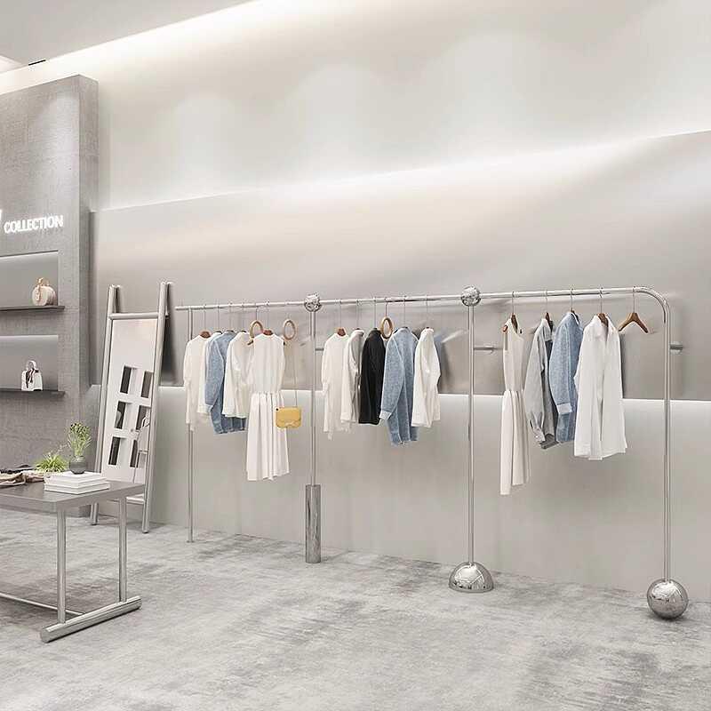 上墙挂衣架服装店专用简约不锈钢拉丝货架组合女装店铺衣服展示架