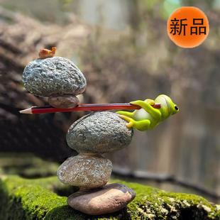 创意可爱青蛙摆件微景观花园时来运转多肉盆装 饰玄关办公桌摆设