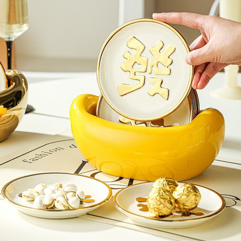 金元宝吐骨碟家用高端陶瓷骨碟盘轻奢高级感吐骨头餐桌垃圾盘桌面,餐饮具,碟,淘宝优惠券,粉丝福利购,淘宝优惠卷