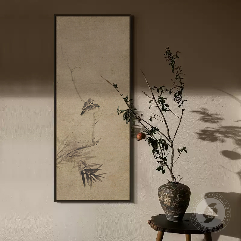 宋代美学侘寂风入户玄关装饰画新中式茶室禅意民宿沙发背景墙挂画