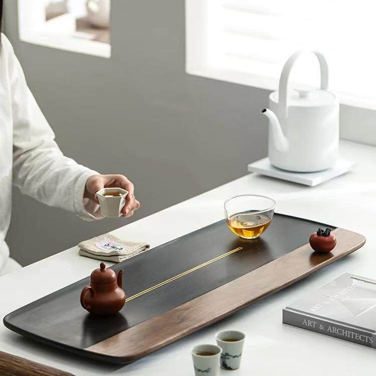 八马泡茶盘长方形茶客厅排水简约茶具电木茶盘英德国进口32支排水