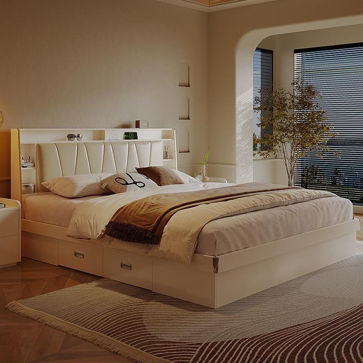 木月储米物床现代约气动收纳床1.8卧室艺床带布抽屉m5c5卧室简双