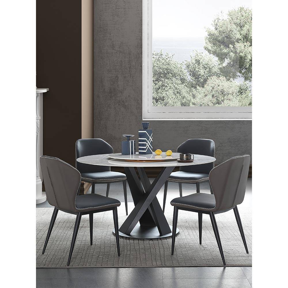 意式奢餐桌YZ012-2家小户型亮轻现光岩板圆桌简约代带转盘6人吃饭