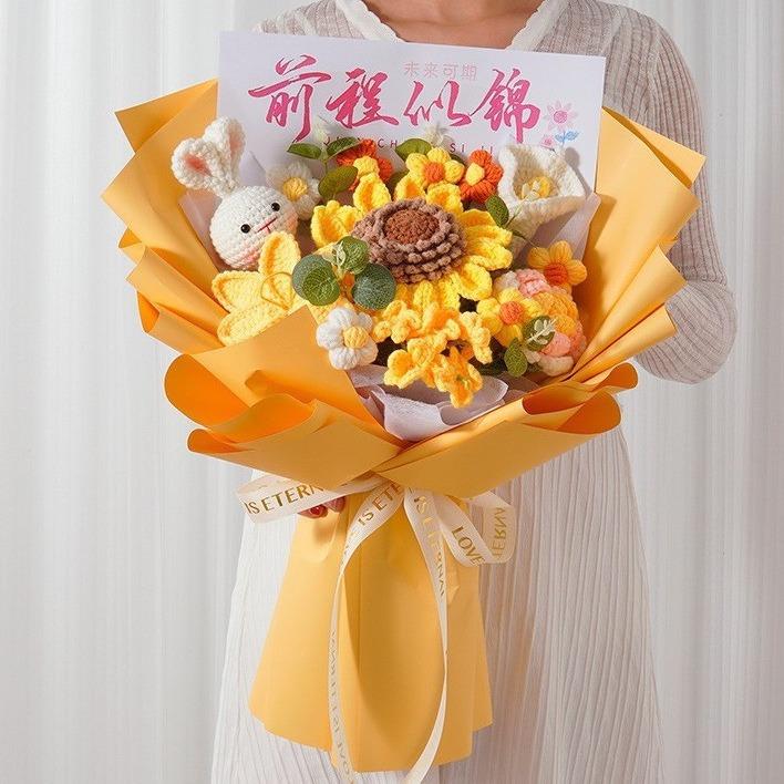 手工针织毛线花束感恩节教师节送老师女友向日葵玫瑰荷花意赛