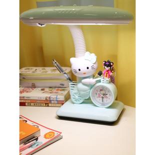 可调节光线颜色的护眼台灯带笔筒闹钟女孩儿童房阅读看书学习卡通