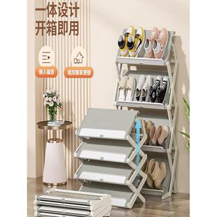 家用门口窄小斜放式免安装可倾斜收纳可折叠伸缩鞋架宿舍鞋柜分层