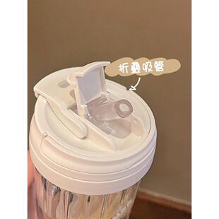 学生水杯女生夏季高颜值网红吸管玻璃杯便携办公室双饮杯子耐高温