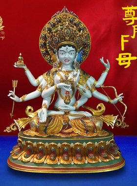 尼泊尔工艺藏传彩绘尊胜佛母像西藏手工錾刻铜佛像摆件7寸