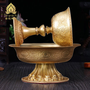 供具用品护法杯铜雕花八吉祥复古金色护法杯供酒杯供护法杯11cm