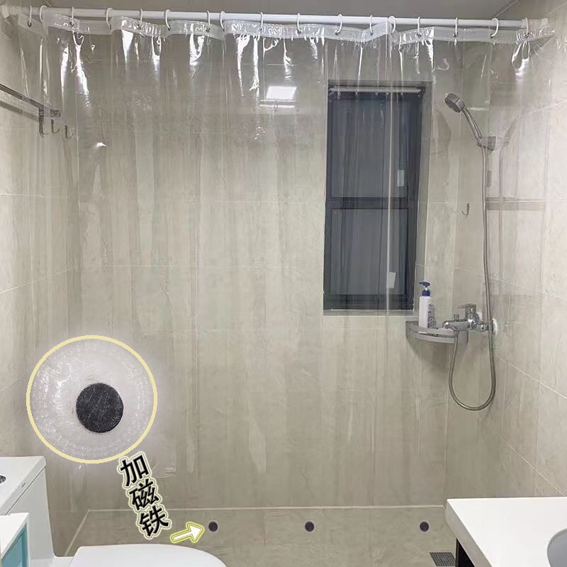磁铁浴室浴帘防水防霉浴帘布卫生间隔断帘窗帘挂帘透明套装免涛森
