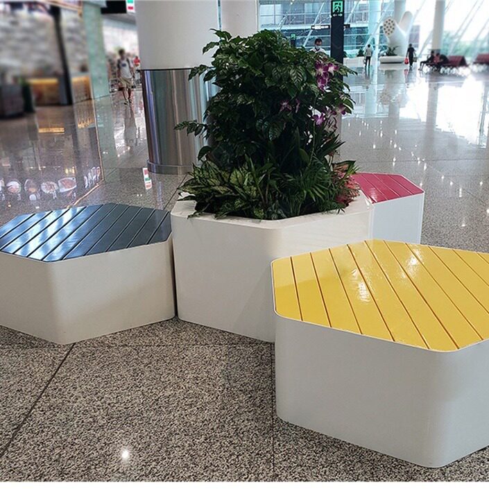 不锈钢骨架塑木可移动六边形花箱