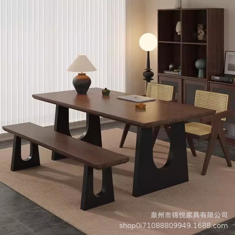 中古风老松木实木书桌椅