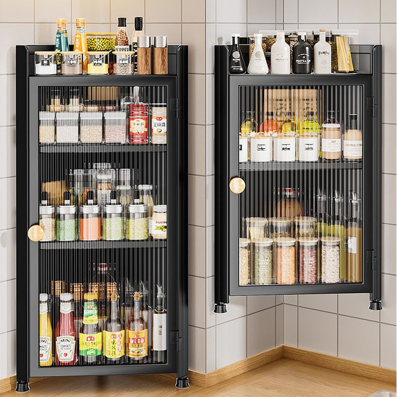 厨房三角转角调料置物架壁挂式免打孔带门调味品油盐酱醋收纳柜