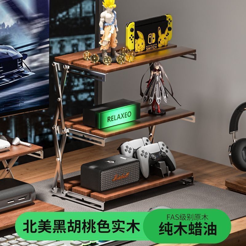 原木三层可折叠露营便携置物桌