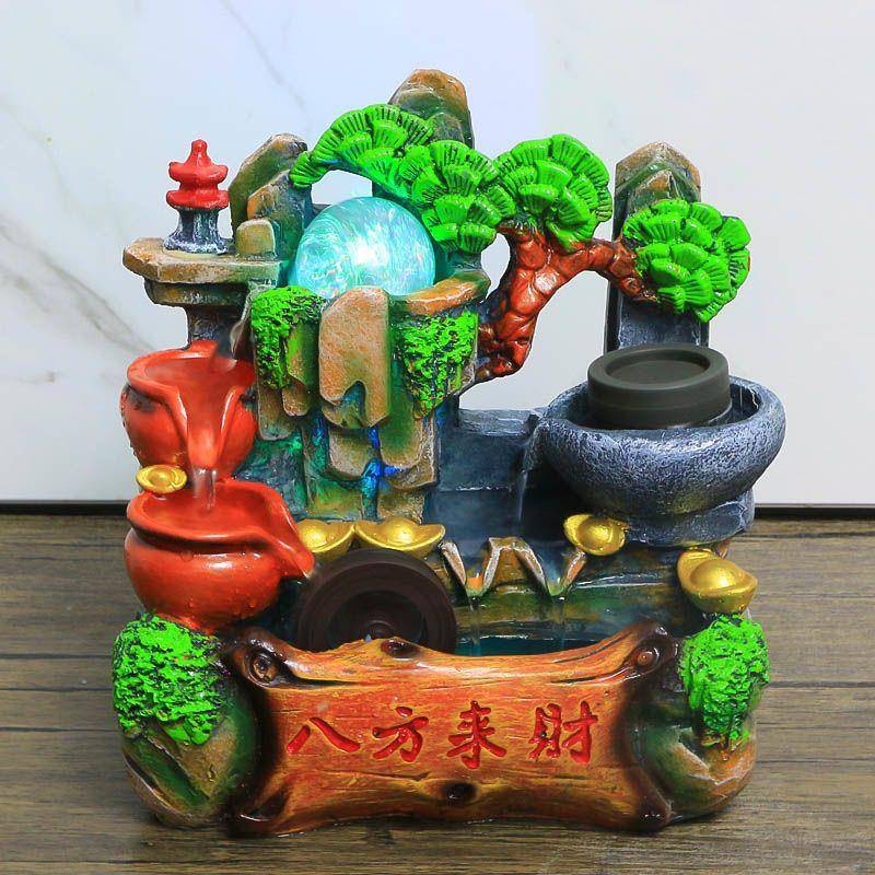 假装山品泉招财客厅喷办公桌水景饰小摆件高山流KUD水转造景