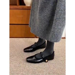 香港覆古方头玛丽珍鞋女2025秋冬季加绒保暖毛毛棉鞋平底晚晚单鞋