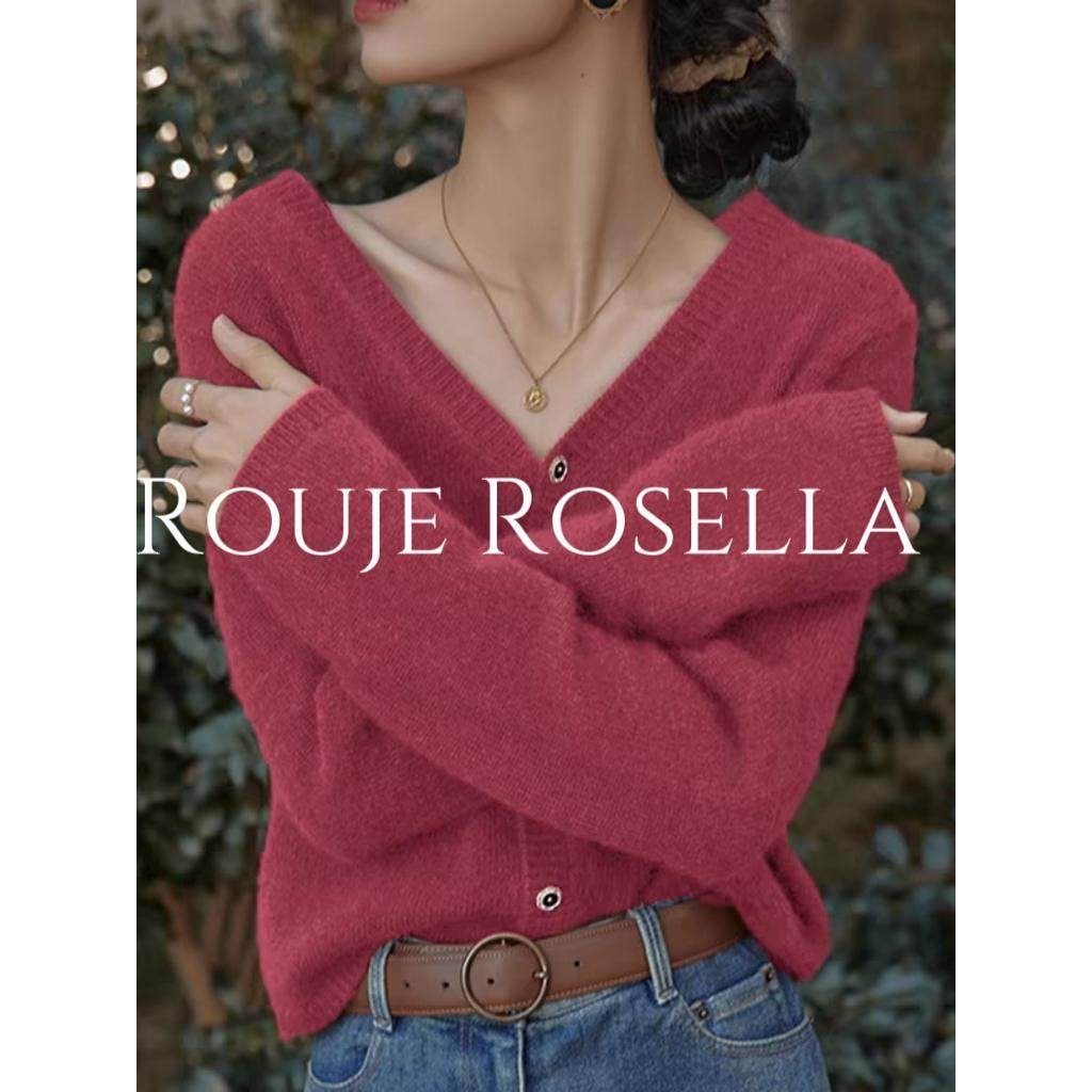 法国Rouje Rosella⭐法式覆古V领针织开衫女气质短款外套宽松毛衣,女装/女士精品,毛针织衫,淘宝优惠券,粉丝福利购,淘宝优惠卷
