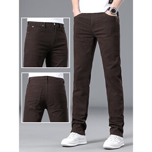 香港咖啡色牛仔裤男款春秋款修身直筒2025新款弹力纯棉休闲长裤子