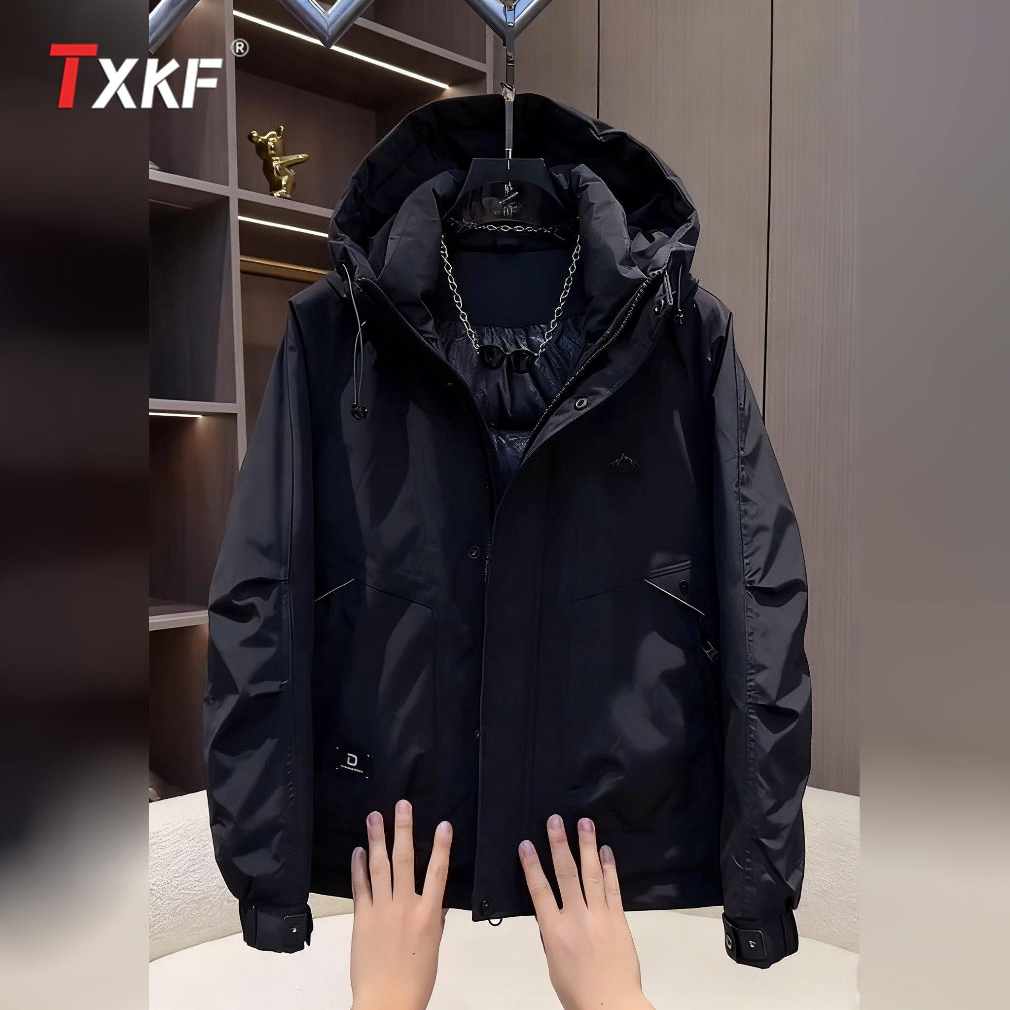 工装羽绒服冬装男外套男士2025新款冬季爆款白鸭绒连帽冲锋衣男款