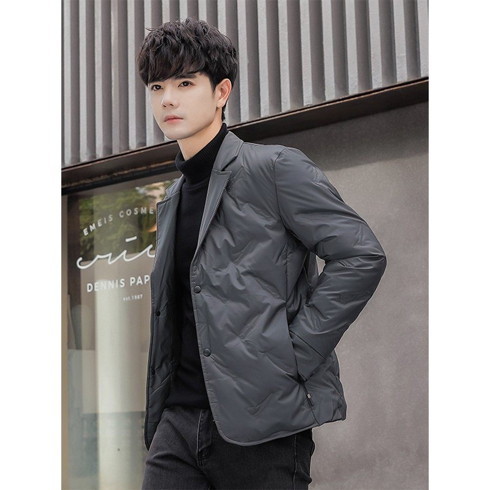 高端轻薄西装羽绒服男冬季短款潮流修身新款休闲保暖男士西服外套