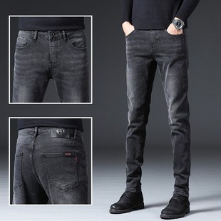 香港高端秋冬款黑色牛仔裤男2024新款弹力修身直筒小脚韩版长裤子