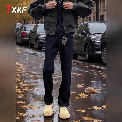 潮牌黑色微喇牛仔裤男士2025新款秋冬季男裤加绒直筒休闲裤子男款