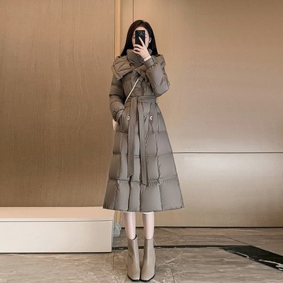 羽绒服女冬季2025新款中长版小个子韩版收腰显瘦白鸭绒外套女时尚