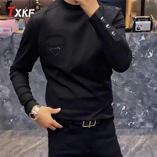 春秋冬季 2025年新款 加绒修身 打底衫 高端欧货长袖 卫衣男款 t恤男士