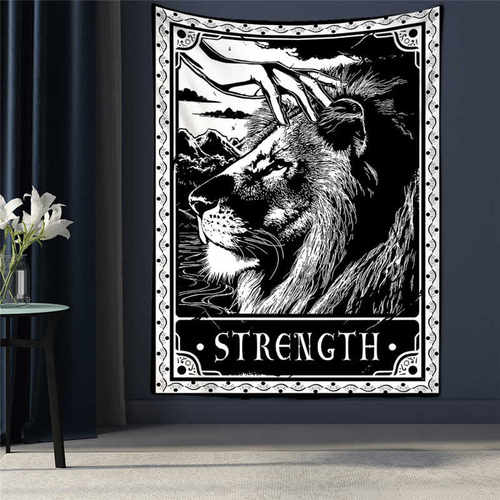 塔罗strength 黑色背景布男生卧室布置改造挂毯墙壁装饰挂布暗黑