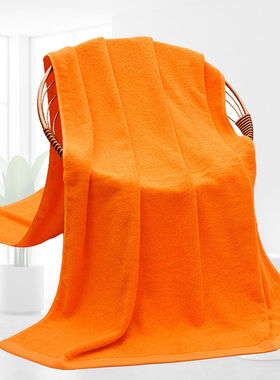 美容院艾灸火疗用毛巾橘黄色纯棉浴巾大号 宾馆洗脸面巾浴室澡巾