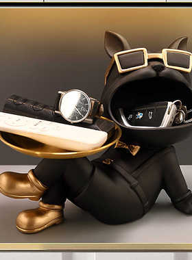 入户法斗犬收纳托盘放钥匙摆件大嘴狗玄关置物架门口鞋柜高档装饰