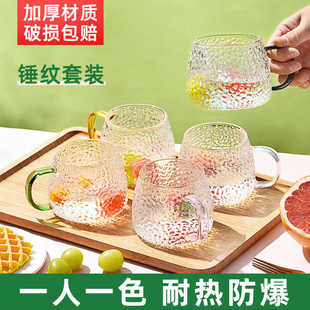 锤纹玻璃杯耐高温茶杯喝水杯子待客专人专用轻奢水杯家用套装新款