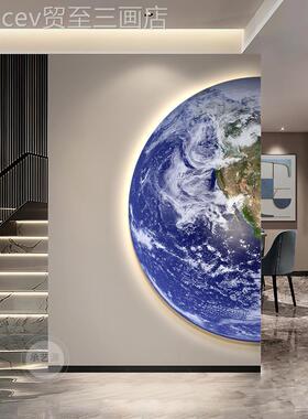 网红画月玄关装道饰球画氛灯围画侘寂风过走廊挂高档砂岩肌理壁画
