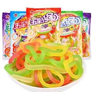 【30包特价】优卡五彩绳软糖12g水果彩虹橡皮绳糖网红休闲小零食