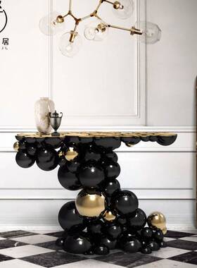 意式BOCADOLOBO玄关台不锈钢艺术装饰条案白色靠墙玄关桌轻奢家具