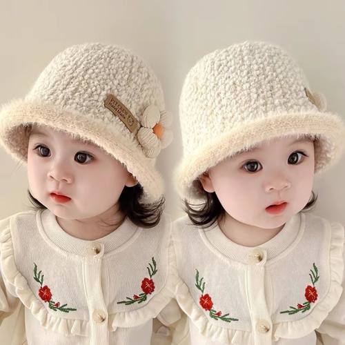 女宝宝帽子秋冬款韩版洋气婴儿针织水桶帽冬季女童时尚加厚渔夫帽
