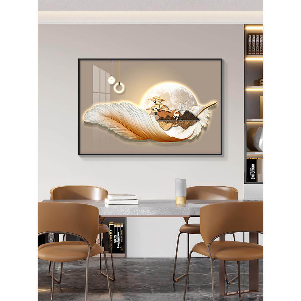 定做餐厅挂打画代简羽毛饰画免孔单张装晶瓷画厅款饭艺术新约现画