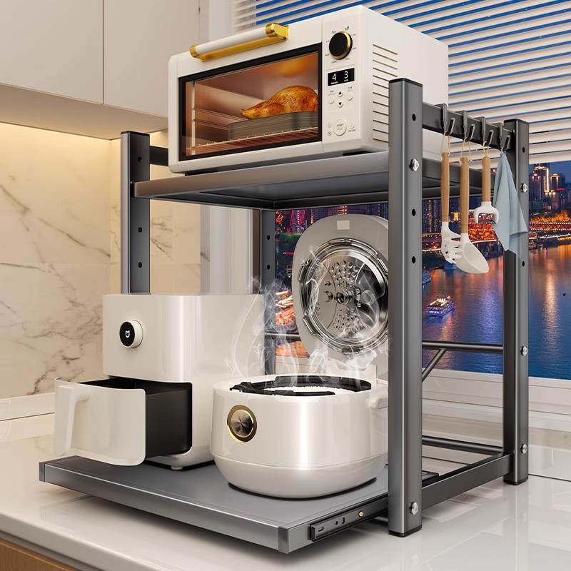 厨房电饭锅置物架可抽拉式微波炉支架台面多功能电器烤箱收纳层架,收纳整理,整理架/置物架/收纳架,淘宝优惠券,粉丝福利购,淘宝优惠卷