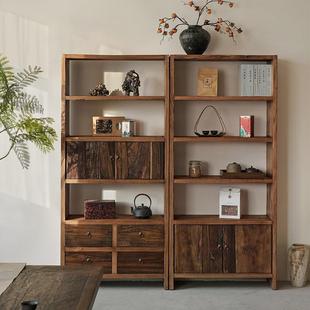 实木博古架展示柜侘寂风茶室置物收纳柜多宝阁茶杯架老木简约书架