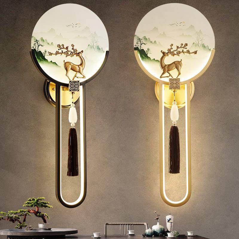 新中式壁灯全铜宋式美学客厅背景墙楼梯过道玄关卧室床头灯免接线