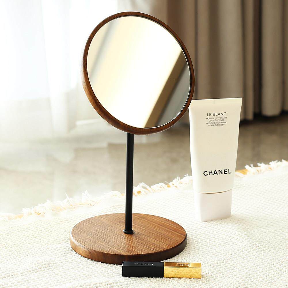 黑胡桃实木化妆镜台式桌面折叠化妆镜可携式随身简约原木高清镜子