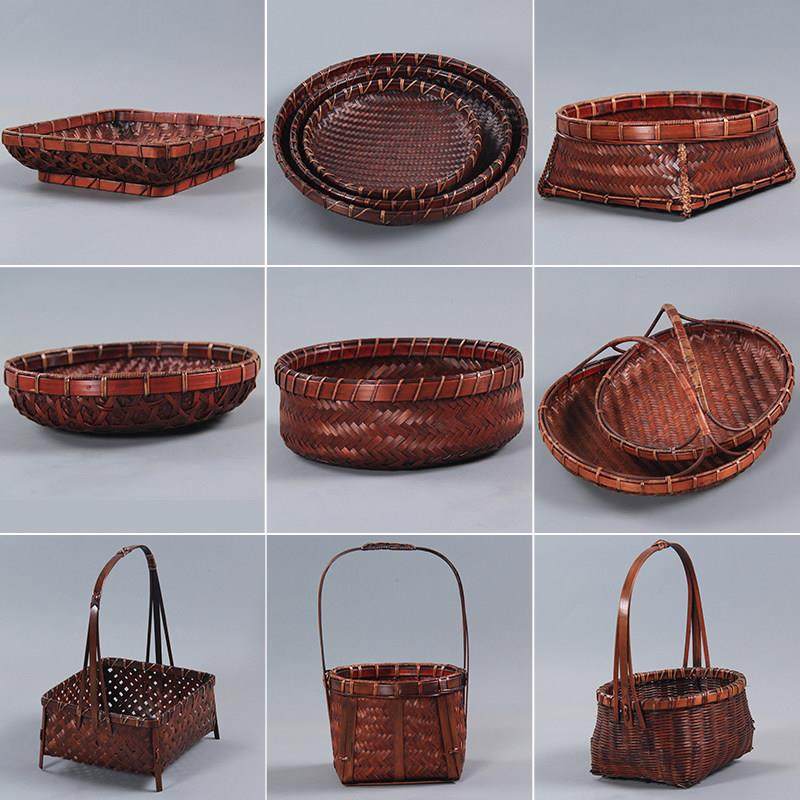 复古手工竹编干果盘点心篮收纳篮创意中式茶点盘水果盘手提小竹篮,特色手工艺,竹编/竹雕,淘宝优惠券,粉丝福利购,淘宝优惠卷
