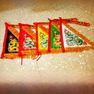 绸布刺绣五色龙旗三角旗双面龙彩旗令旗佛旗五营旗五方旗景点飘