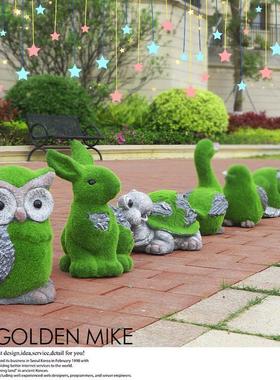 花园幼儿园草坪仿真兔子雕塑户外庭院植绒草皮小动物景观装饰摆件