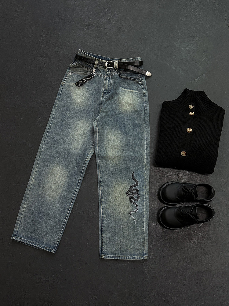 Gray Dreams Year of the Snake Washed Straight Jeans