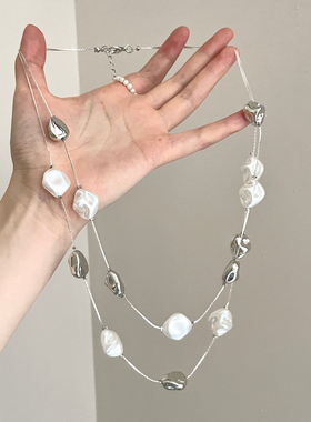 Vintage古着 复古巴洛克串珠多层叠戴项链女小众高级感毛衣链配饰