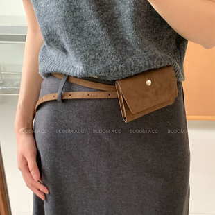 韩国东大门网红新款时尚百搭复古皮带腰包女方形翻盖绒面包包配饰